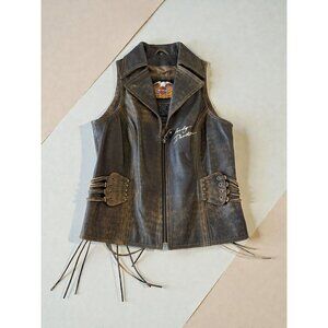 HARLEY DAVIDSON Brown Leather Fringe Weathered Vest Size XS